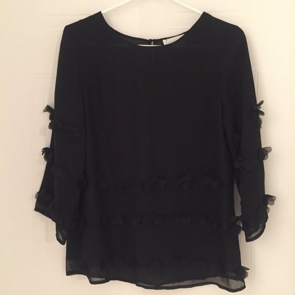NWOT SAVIDA Black 3/4 Sleeve Blouse with Flowers - Picture 1 of 7